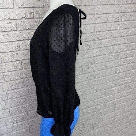 Springfield Black Sheer Long Sleeve Blouse Size S NWT - Picture 6 of 11